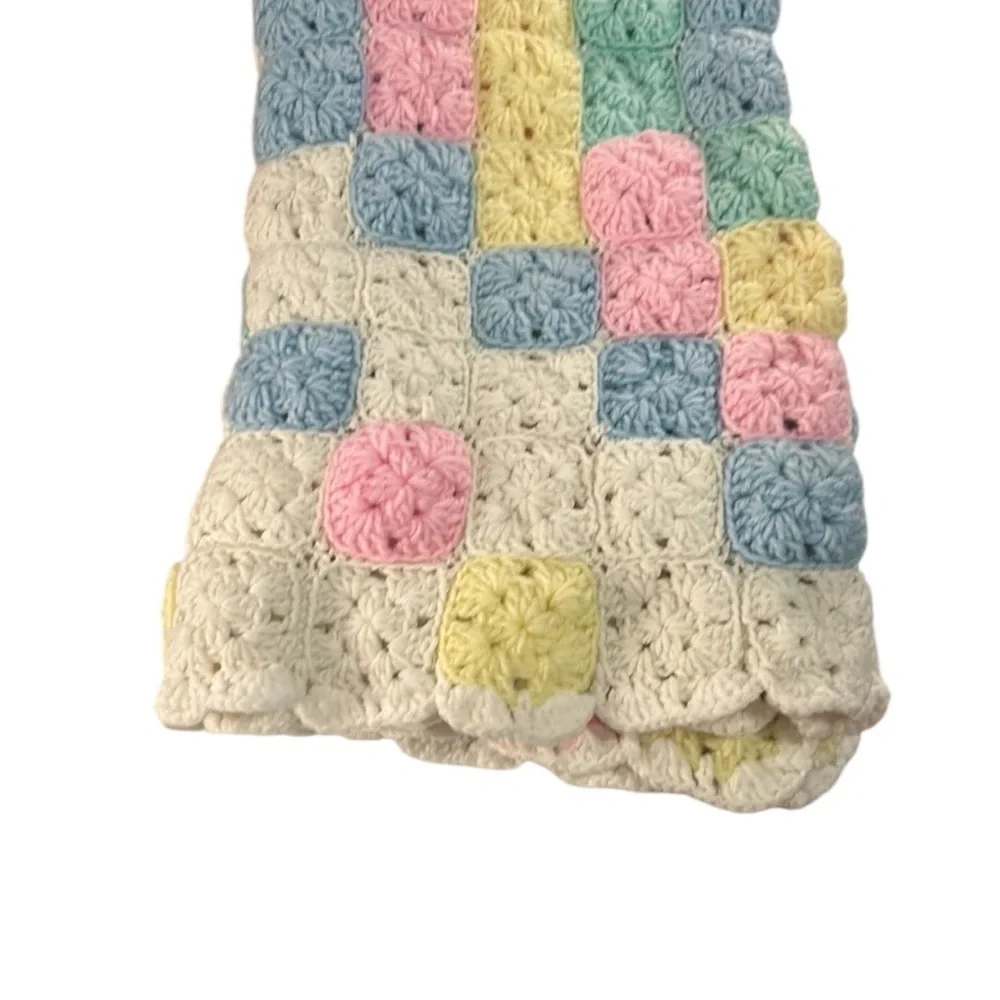 Handmade Crochet Granny Square Multi-Colored Baby Blanket Pink Blue Yellow